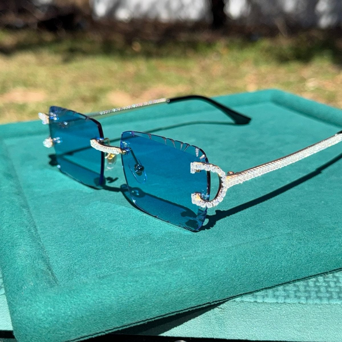 Blue Iced out Designer Glasses