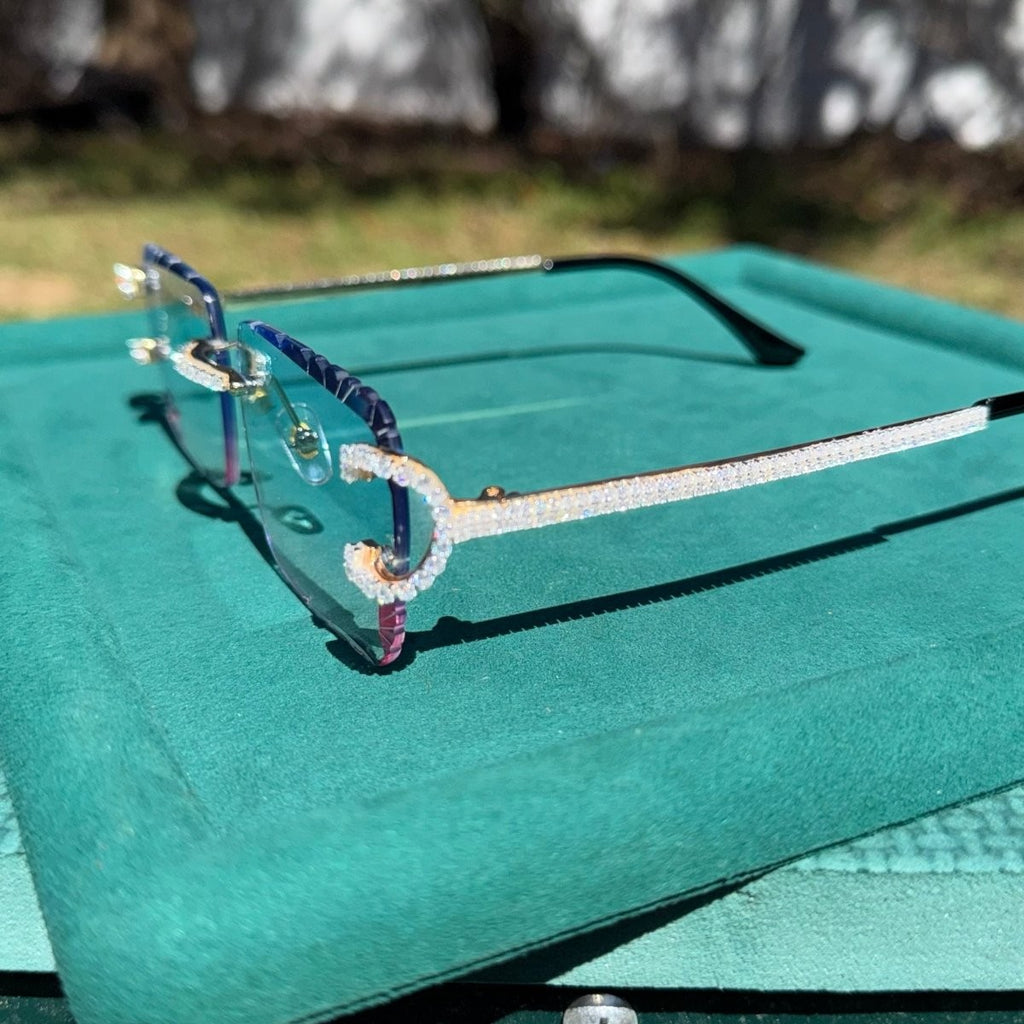 Blue/Pink Iced out Designer Glasses