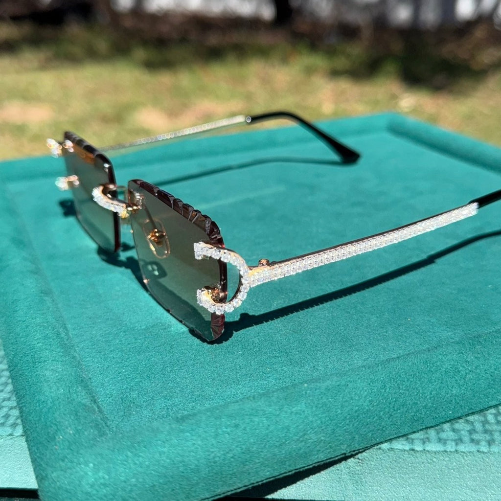Brown Iced out Designer Glasses