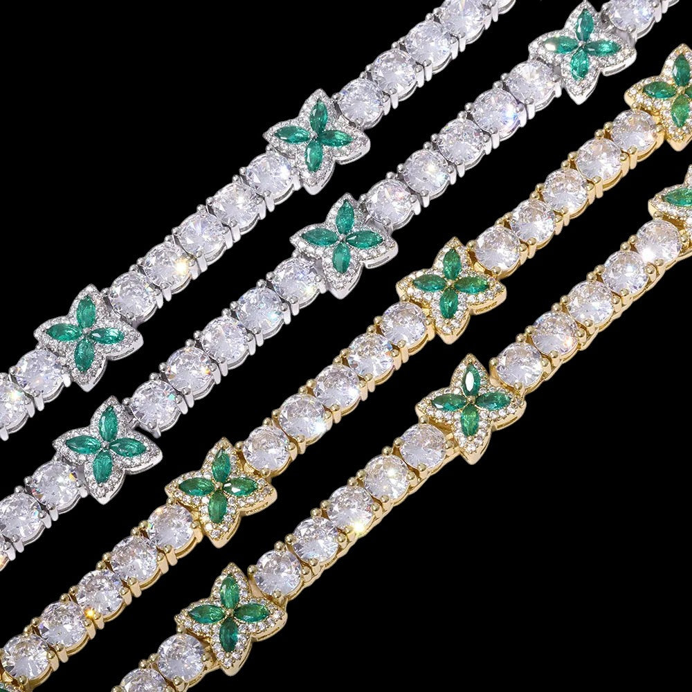 925 Silver Four-Leaf Clover Inlaid Green Tennis Bracelet
