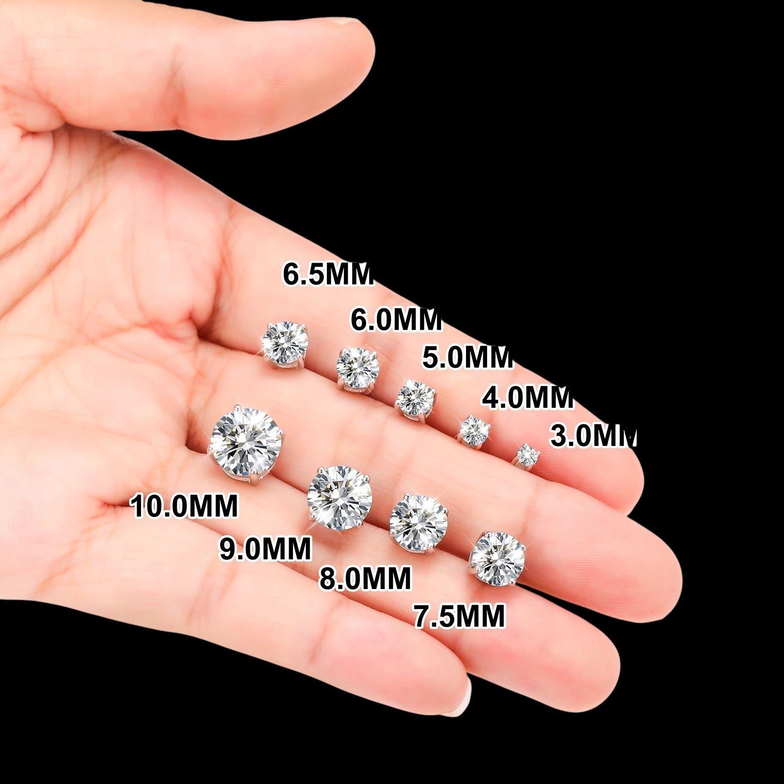 3mm-10mm Mossanite Stud Earrings