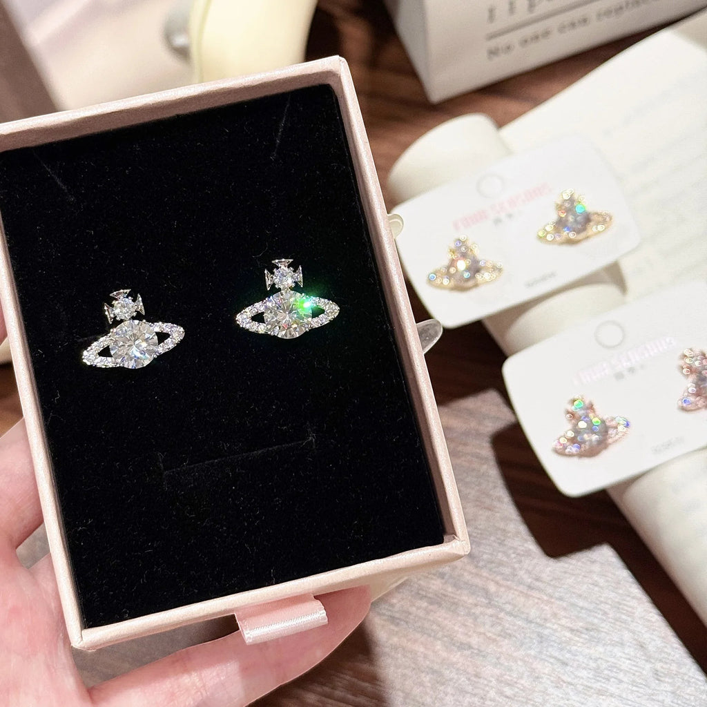 Moissanite Saturn Empress Dowager Earrings