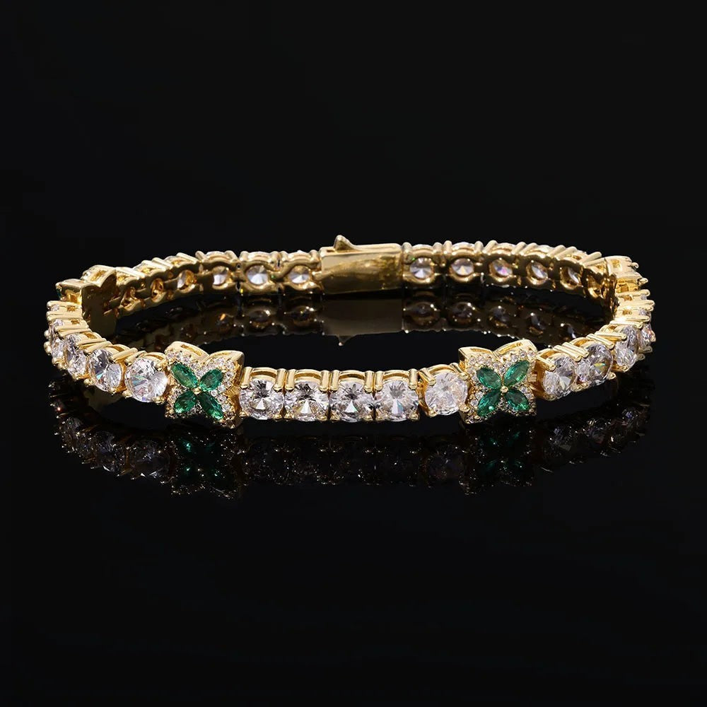 925 Silver Four-Leaf Clover Inlaid Green Tennis Bracelet