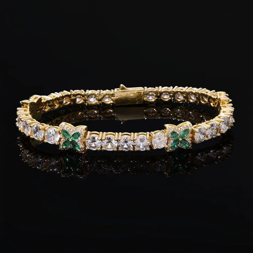 925 Silver Four-Leaf Clover Inlaid Green Tennis Bracelet