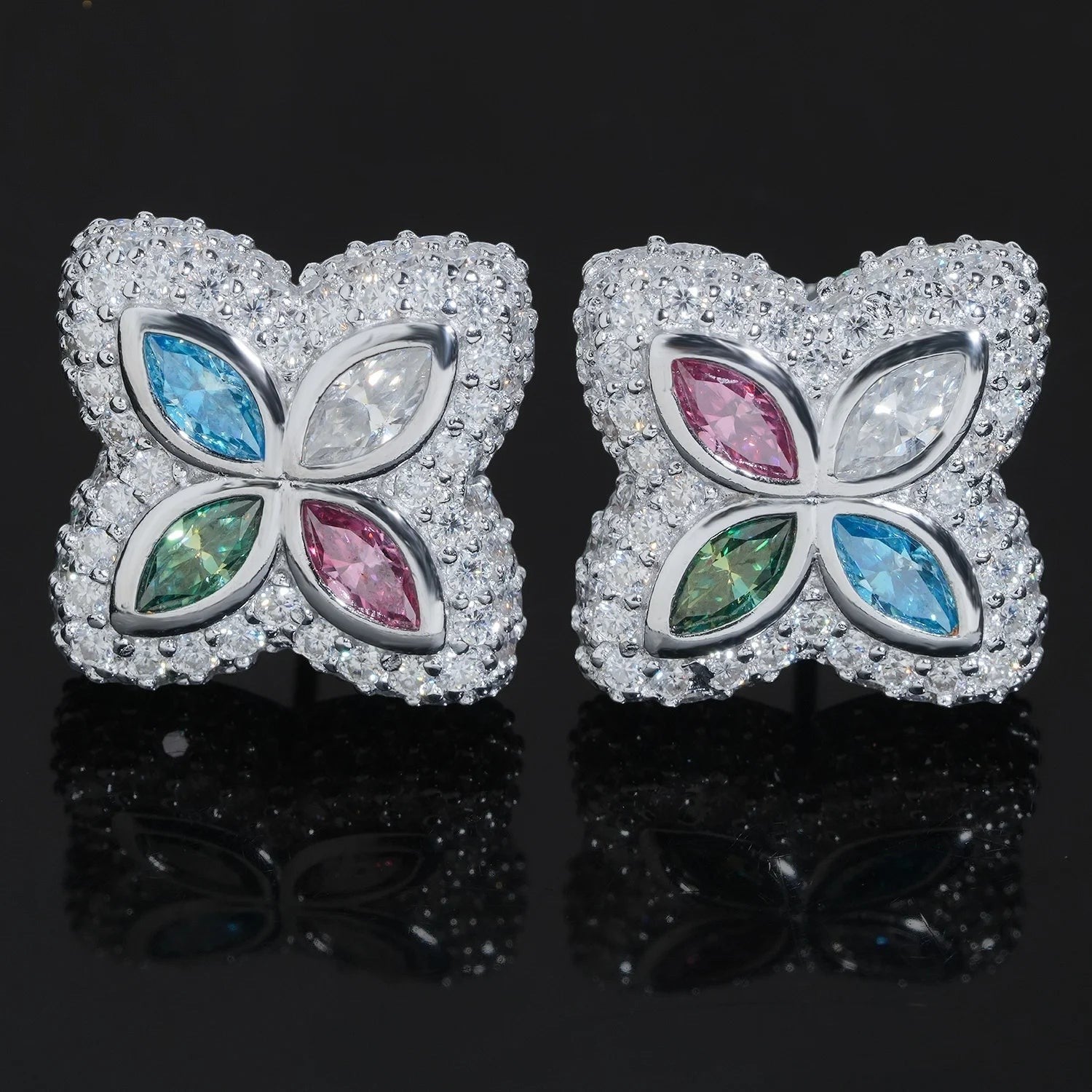 Moissanite Clover Stud Marquise Cut Earrings