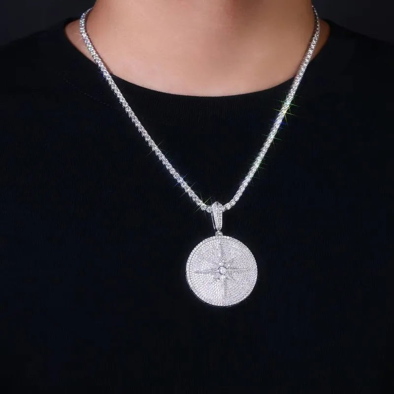 Moissanite Custom Big Round Compass Pendant
