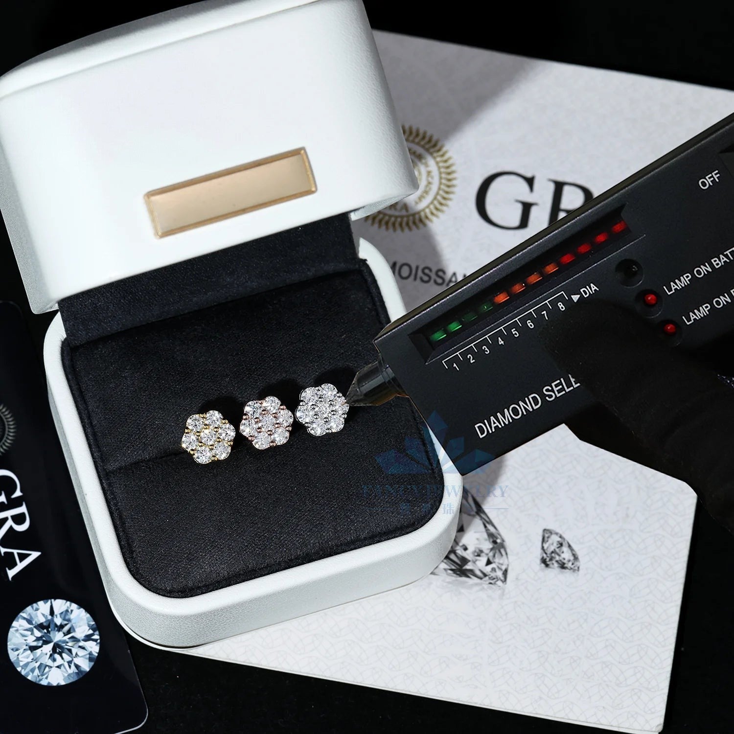 Moissanite Cluster Flower Stud Earrings