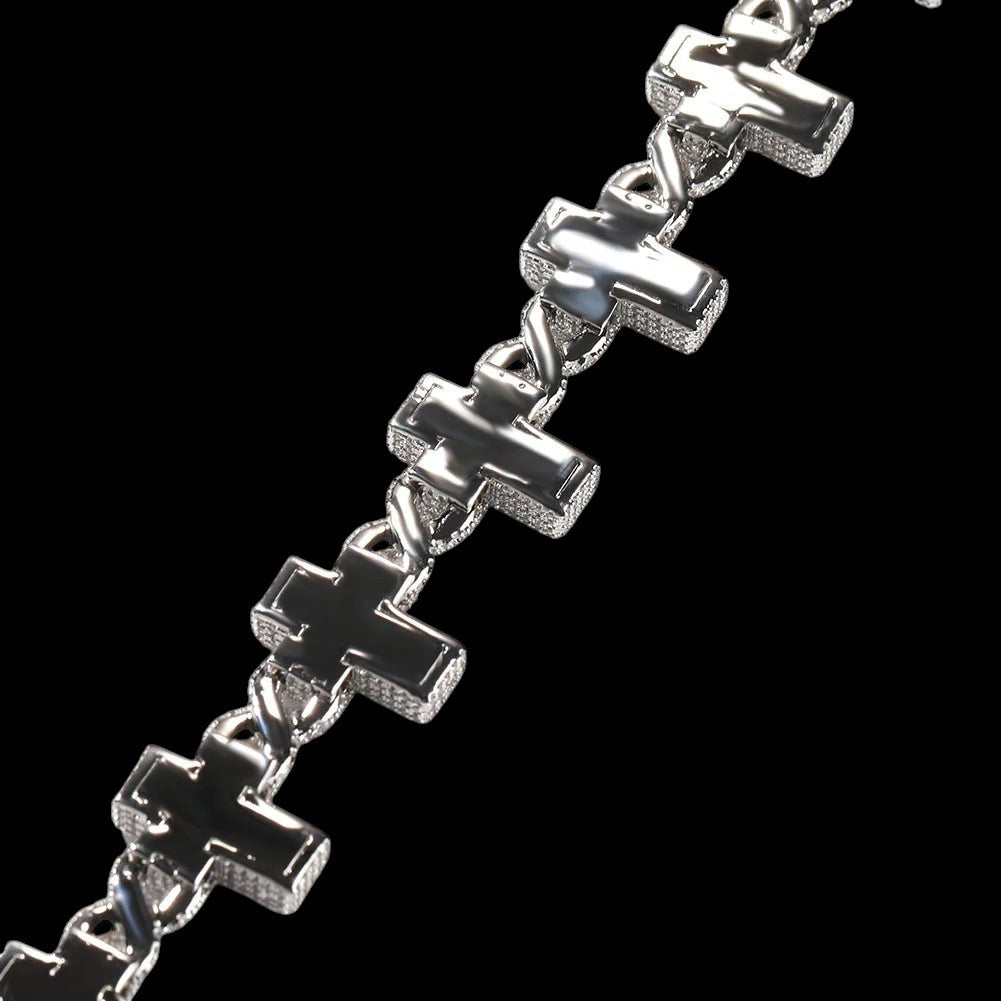 17MM Gold Plated Moissanite Cross Cuban Link Chain Bracelet
