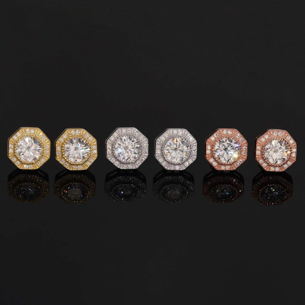 Moissanite Bezel Push Back Stud Earrings
