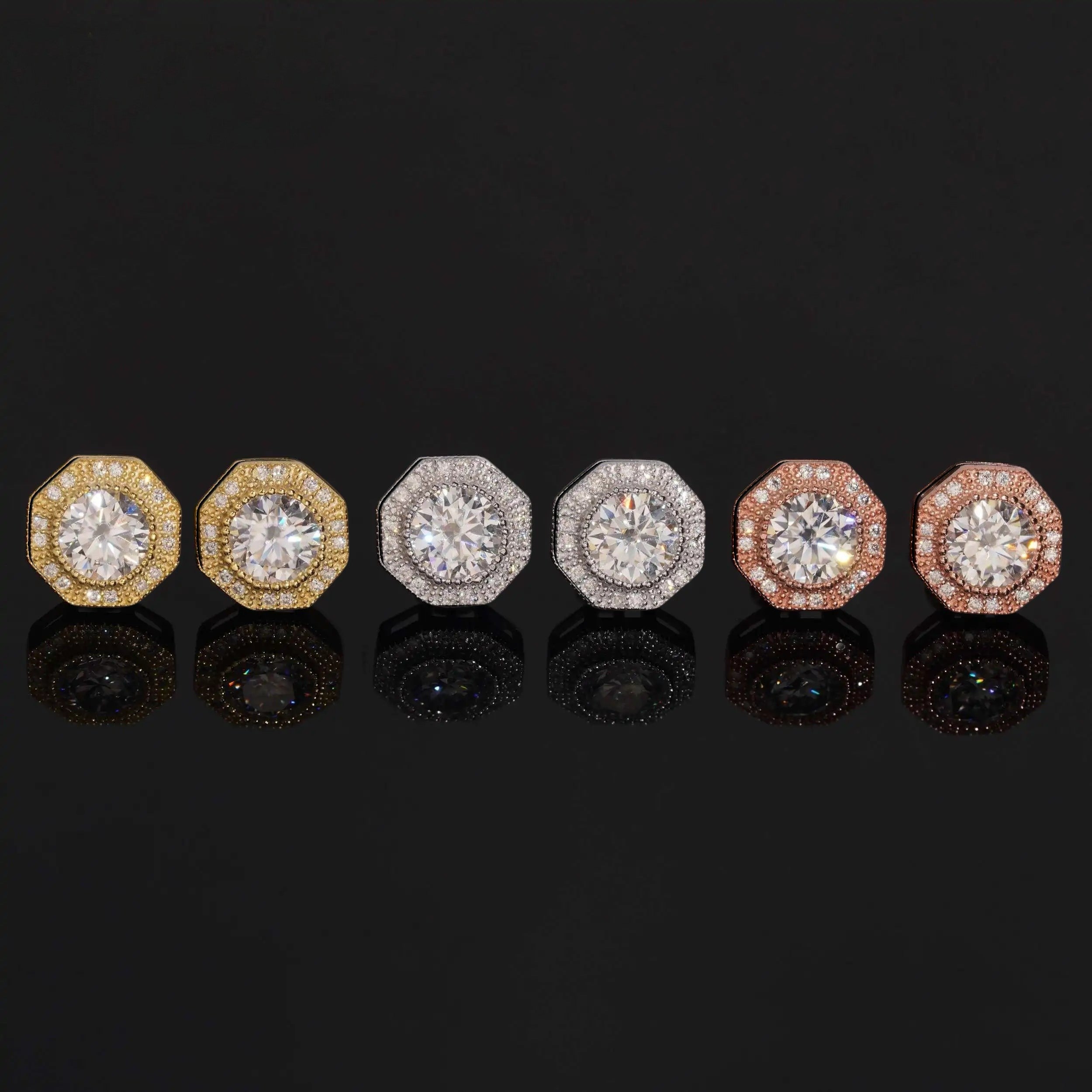 Moissanite Bezel Push Back Stud Earrings