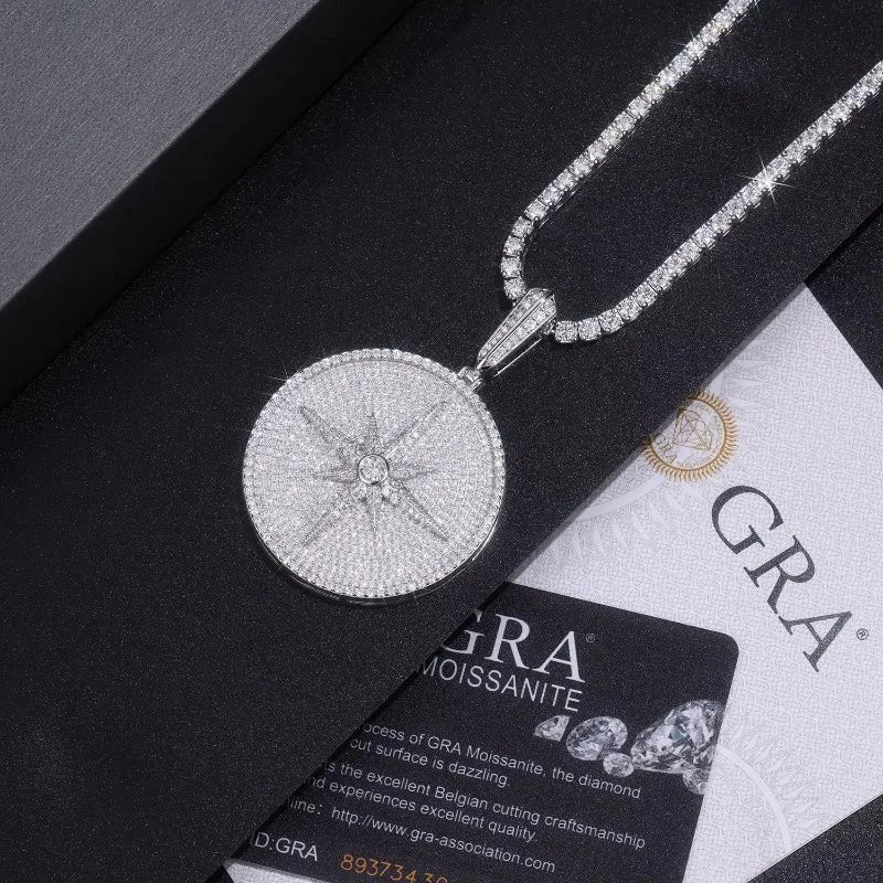 Moissanite Custom Big Round Compass Pendant