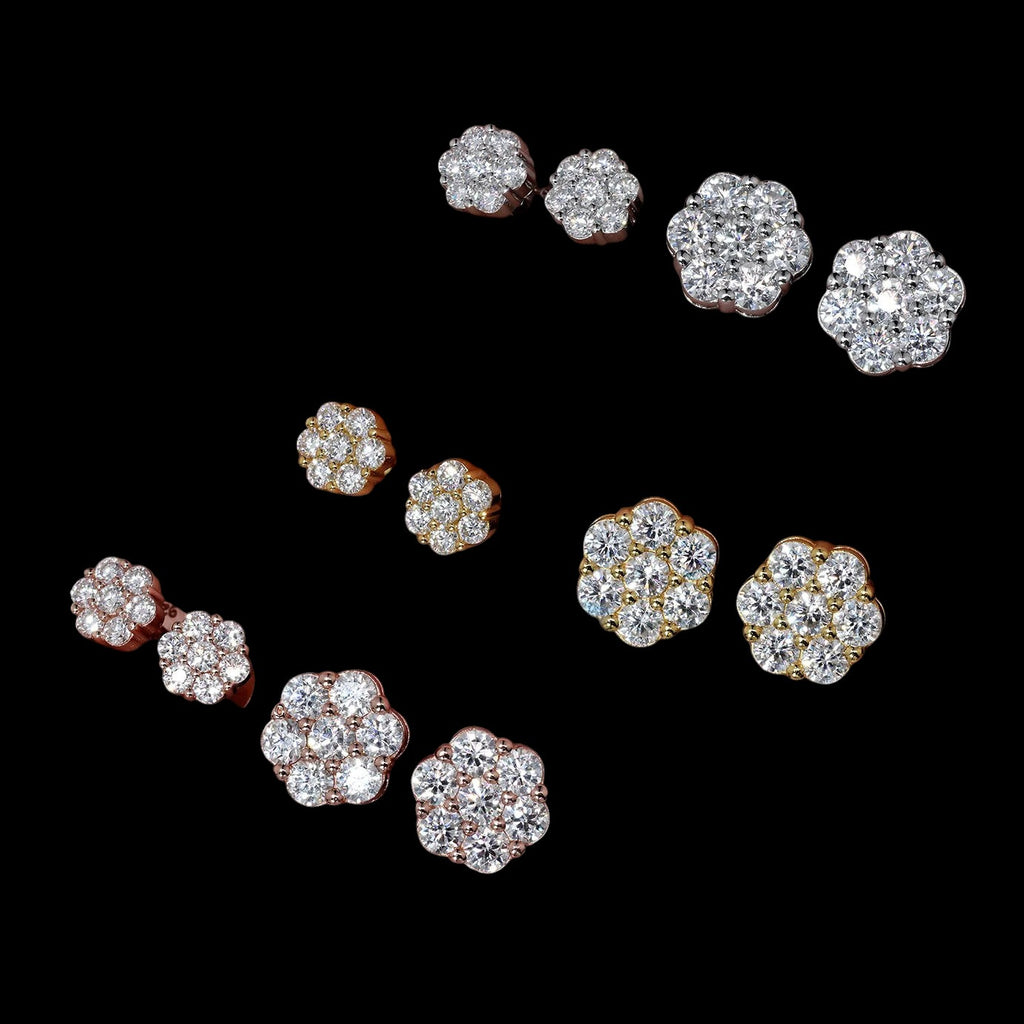 Moissanite Cluster Flower Stud Earrings
