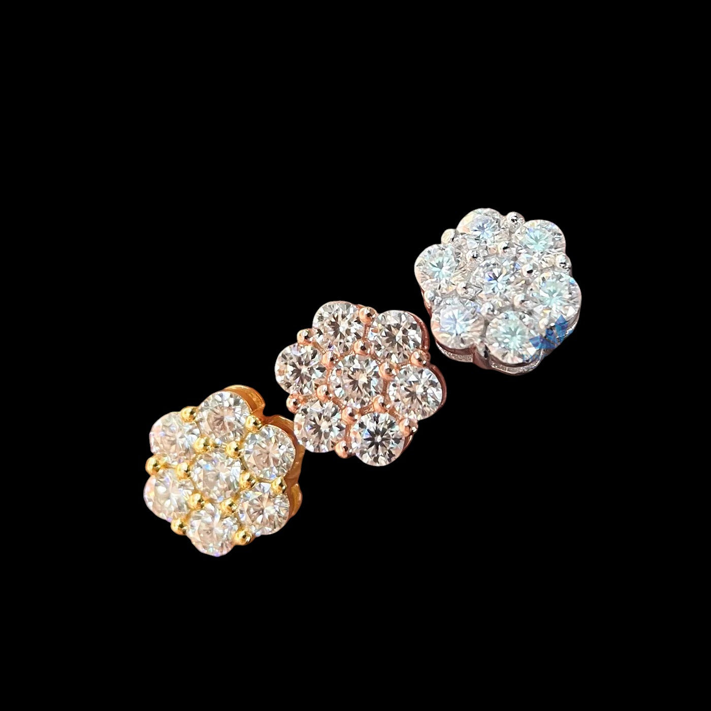 Moissanite Cluster Flower Stud Earrings