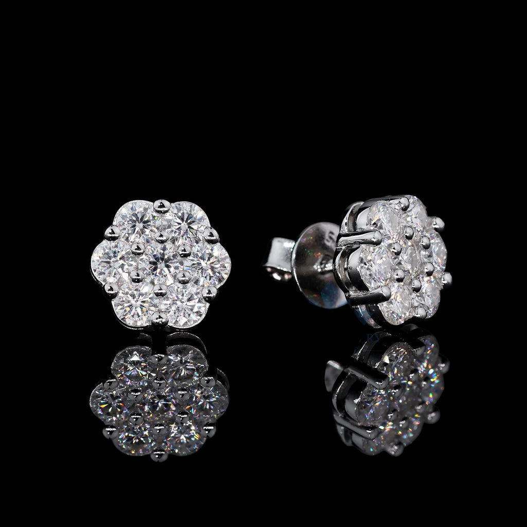 Moissanite Cluster Flower Stud Earrings