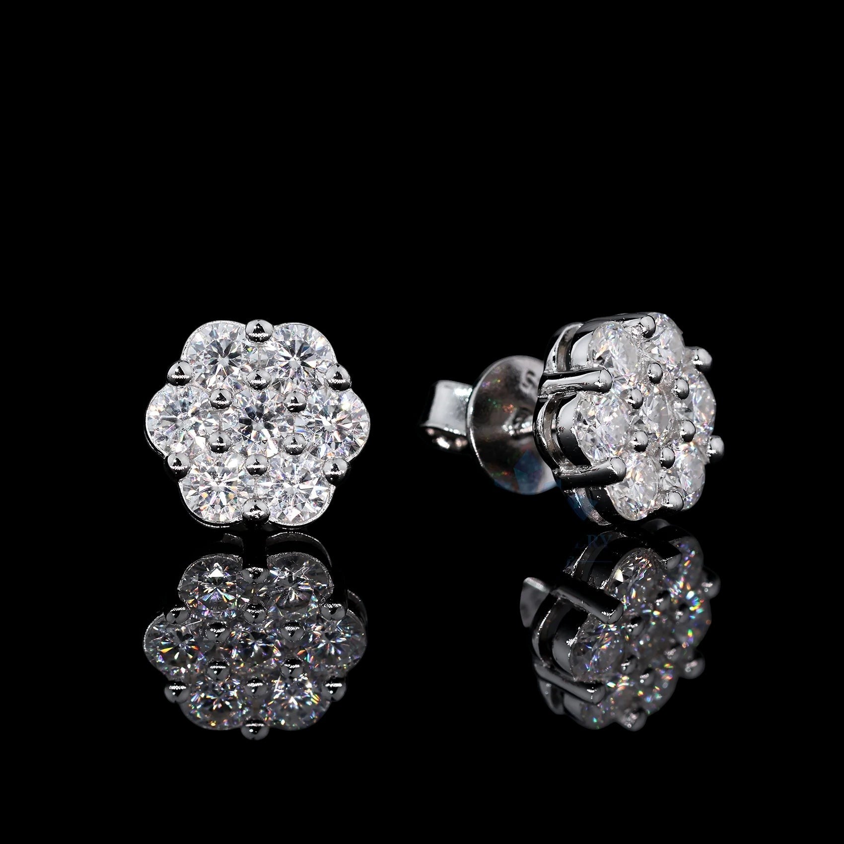 Moissanite Cluster Flower Stud Earrings