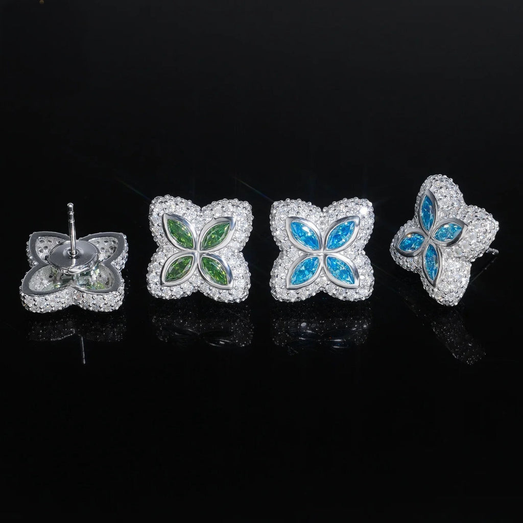 Moissanite Clover Stud Marquise Cut Earrings