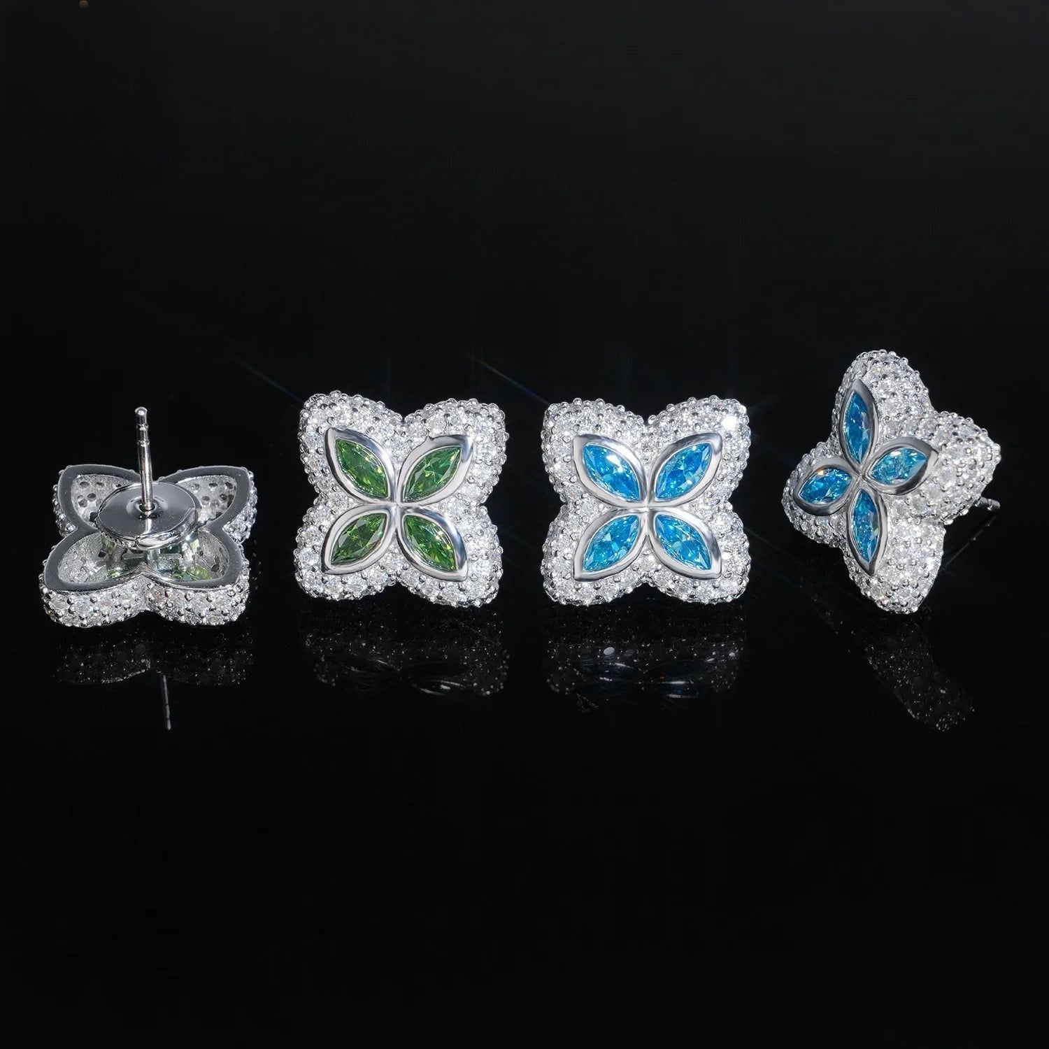 Moissanite Clover Stud Marquise Cut Earrings