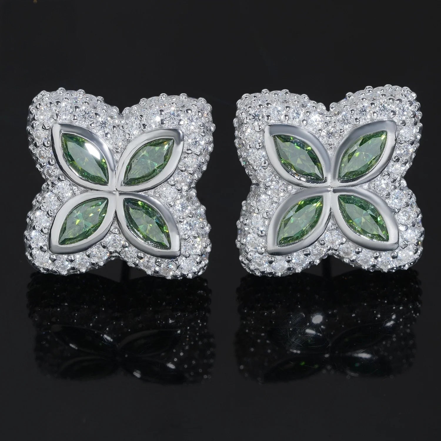 Moissanite Clover Stud Marquise Cut Earrings