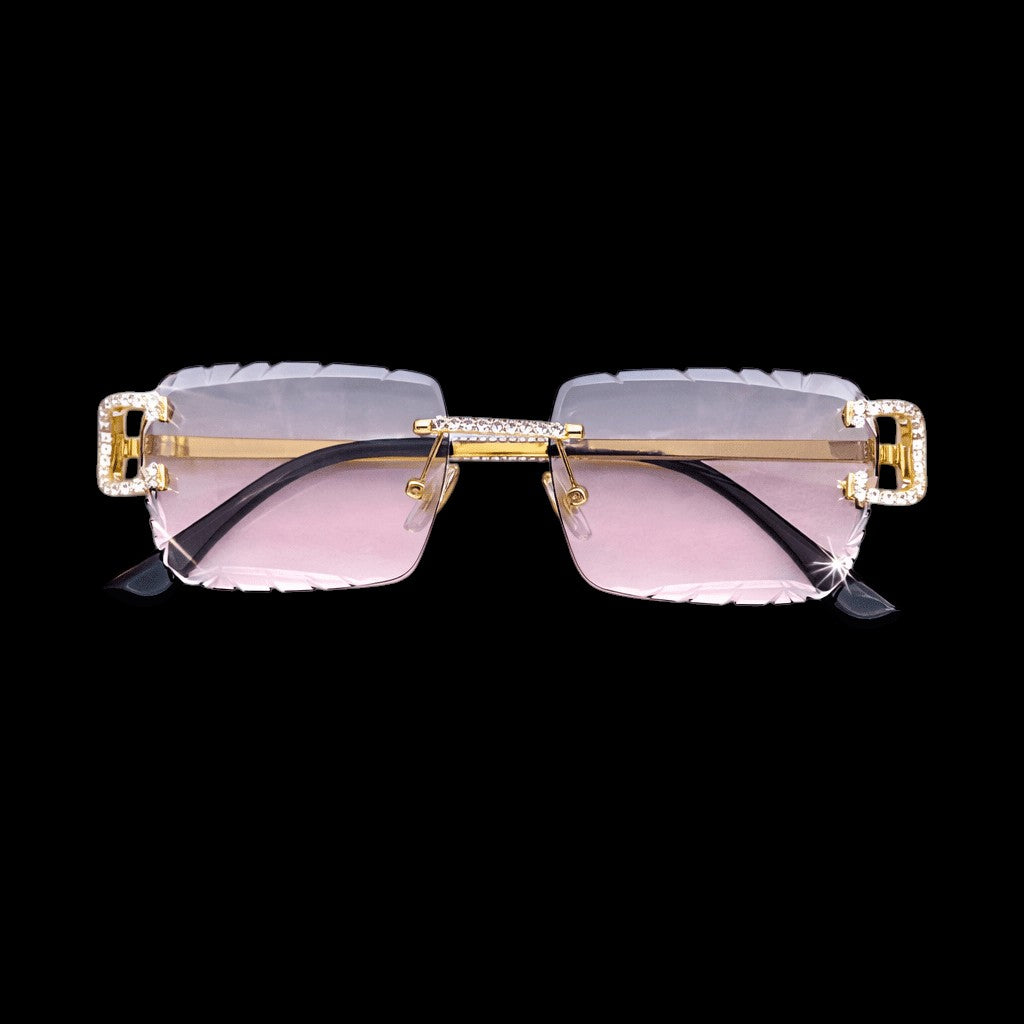 Pink/Gray Iced out Designer Glasses