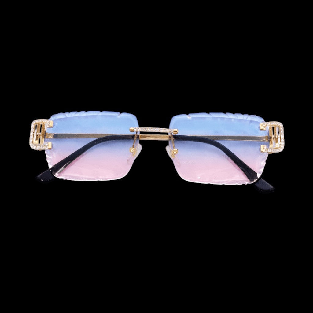 Blue/Pink Iced out Designer Glasses