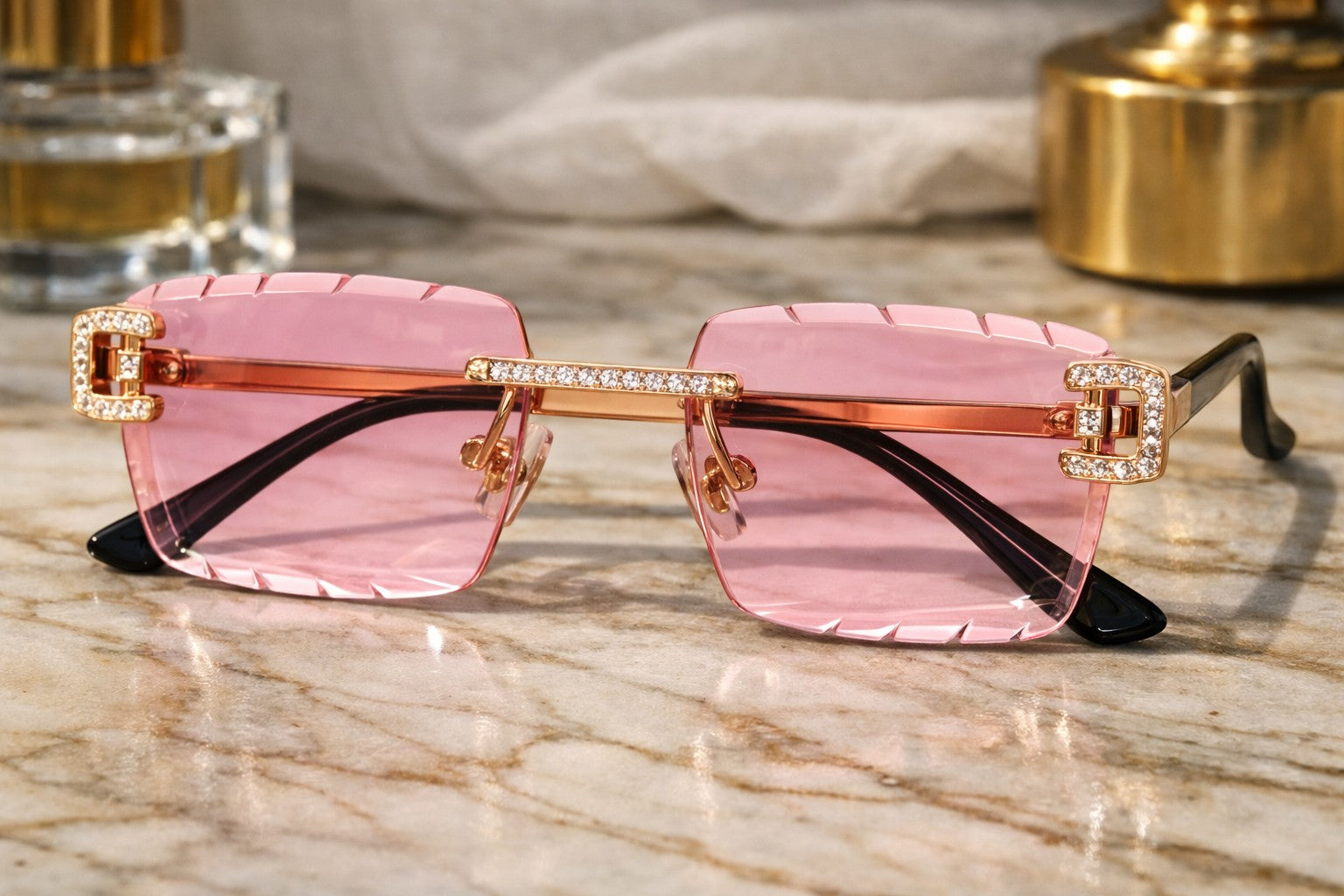 Pink Iced out Designer Glasses
