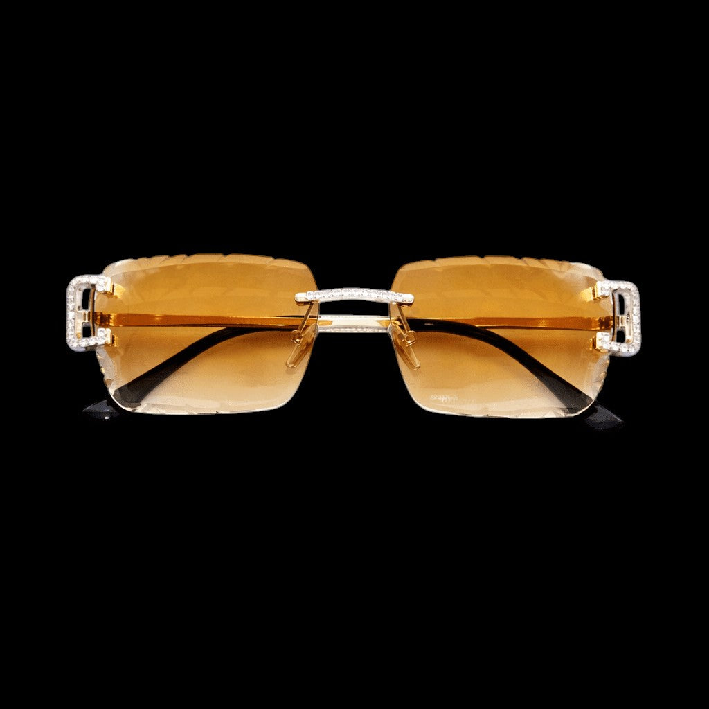 Brown Iced out Designer Glasses