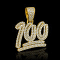 Petey's jewelry iced out 100 pendant in gold-plated 925 sterling silver with VVS moissanite stones.