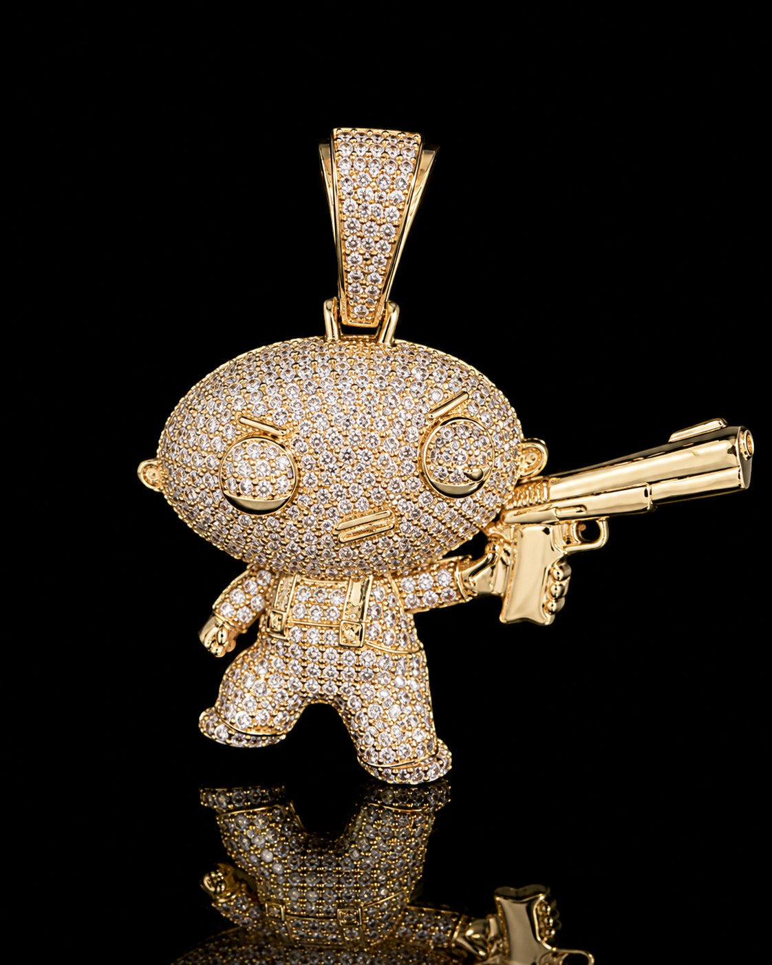 Petey's jewelry iced out gold-plated sterling silver cartoon character pendant with moissanite stones