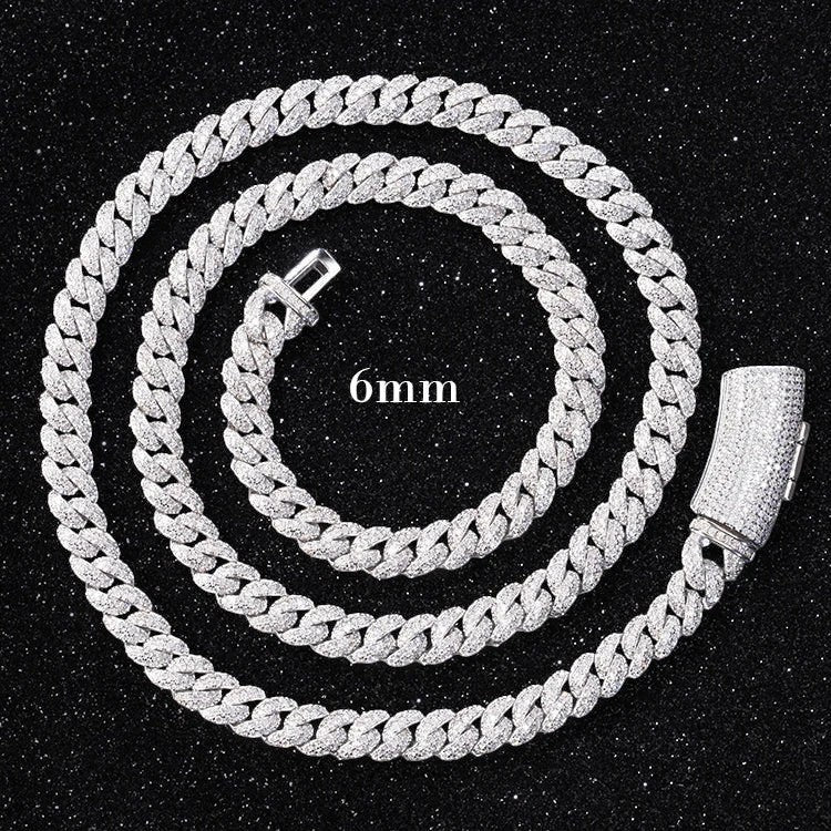 Petey's jewelry 6mm iced out Cuban link chain in S925 sterling silver with sparkling VVS moissanite diamonds