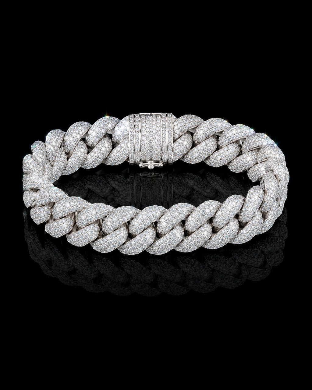 Petey's jewelry iced out Cuban link chain in S925 sterling silver with sparkling VVS moissanite diamonds.