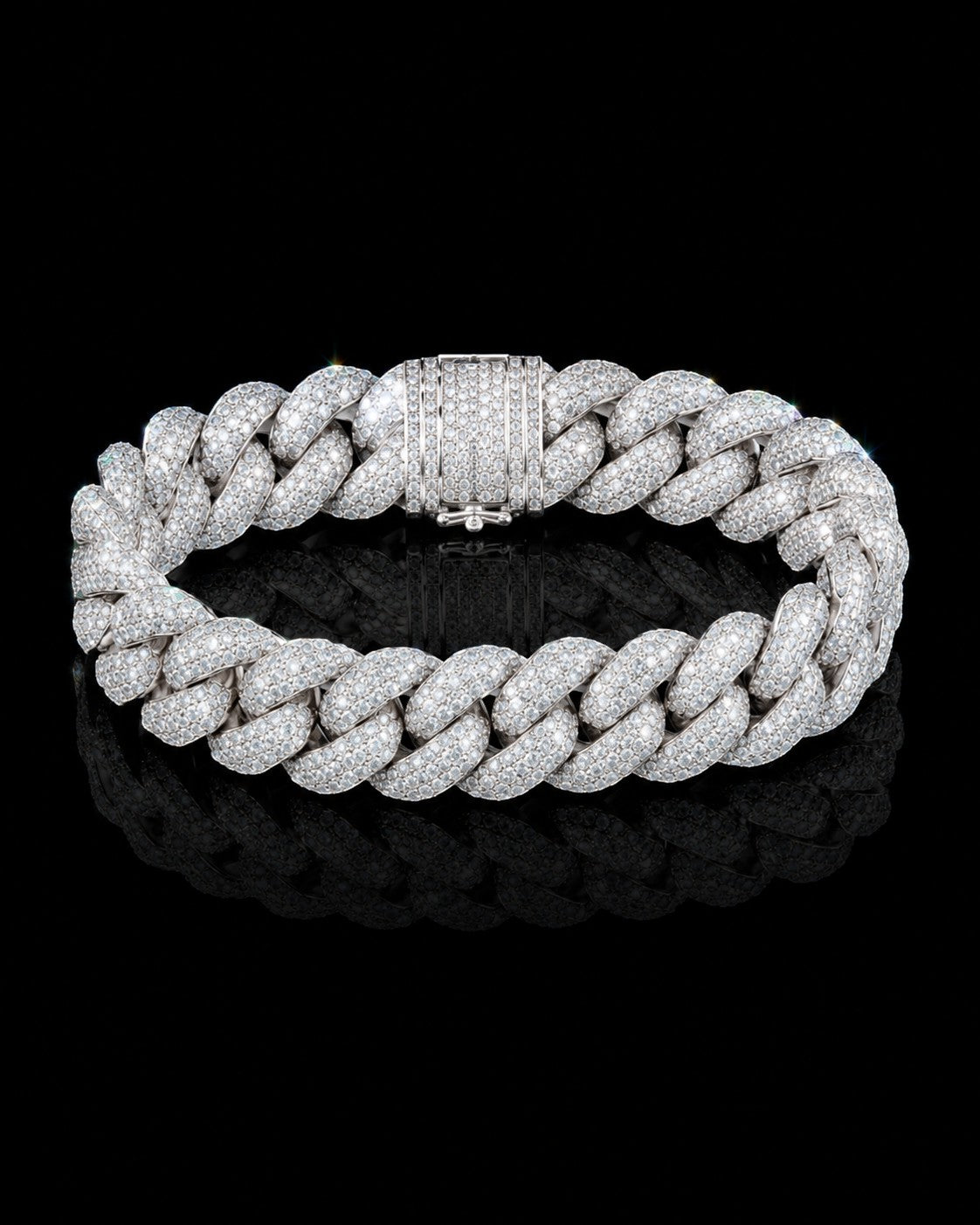 Petey's jewelry iced out Cuban link chain in S925 sterling silver with sparkling VVS moissanite diamonds.