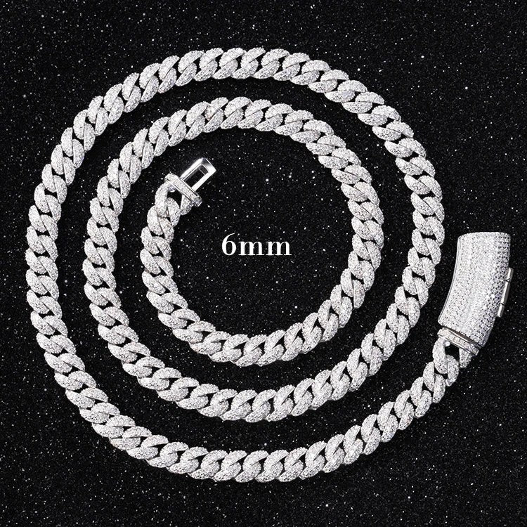 Petey's jewelry 6mm iced out Cuban link chain in S925 sterling silver with sparkling VVS moissanite diamonds.