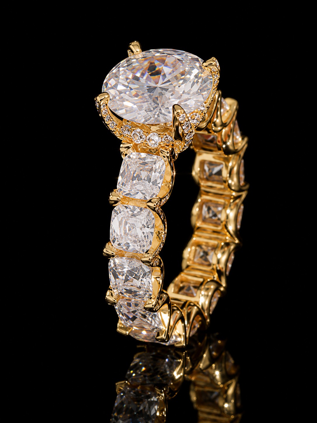 Petey's jewelry luxury women's iced out ring with VVS moissanite stones and 925 silver band. Round brilliant cut center stone.