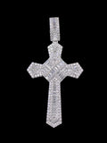Petey's jewelry hip hop cross pendant featuring baguette and round moissanite stones set in 925 sterling silver.