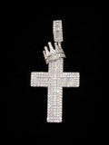 Petey's jewelry hip hop cross pendant in 925 sterling silver with sparkling moissanite stones and a crown detail.