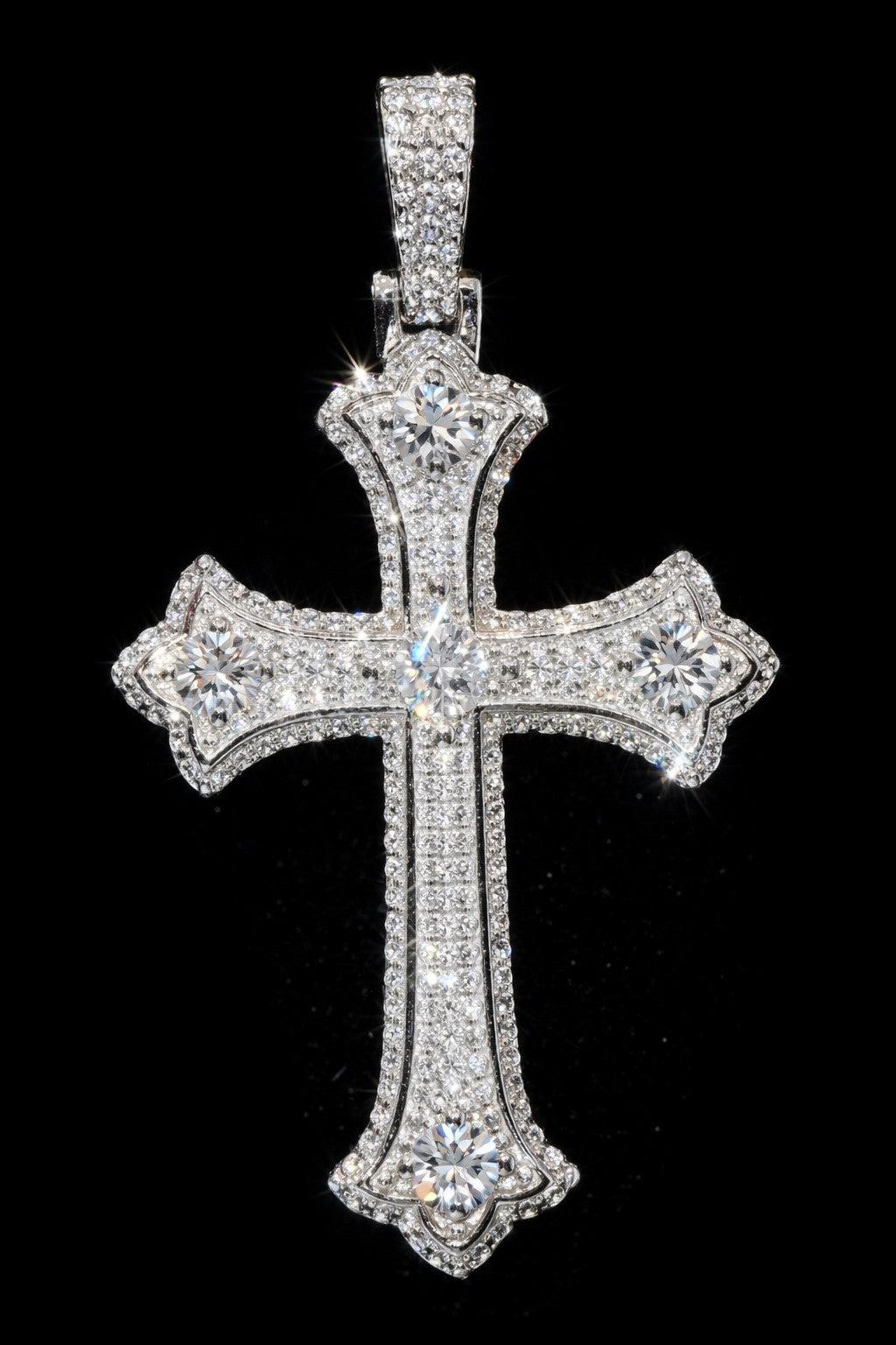 Petey's jewelry hip hop cross pendant in 925 sterling silver with sparkling round brilliant cut moissanite stones.