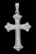 Petey's jewelry hip hop cross pendant in 925 sterling silver with sparkling round brilliant cut moissanite stones.