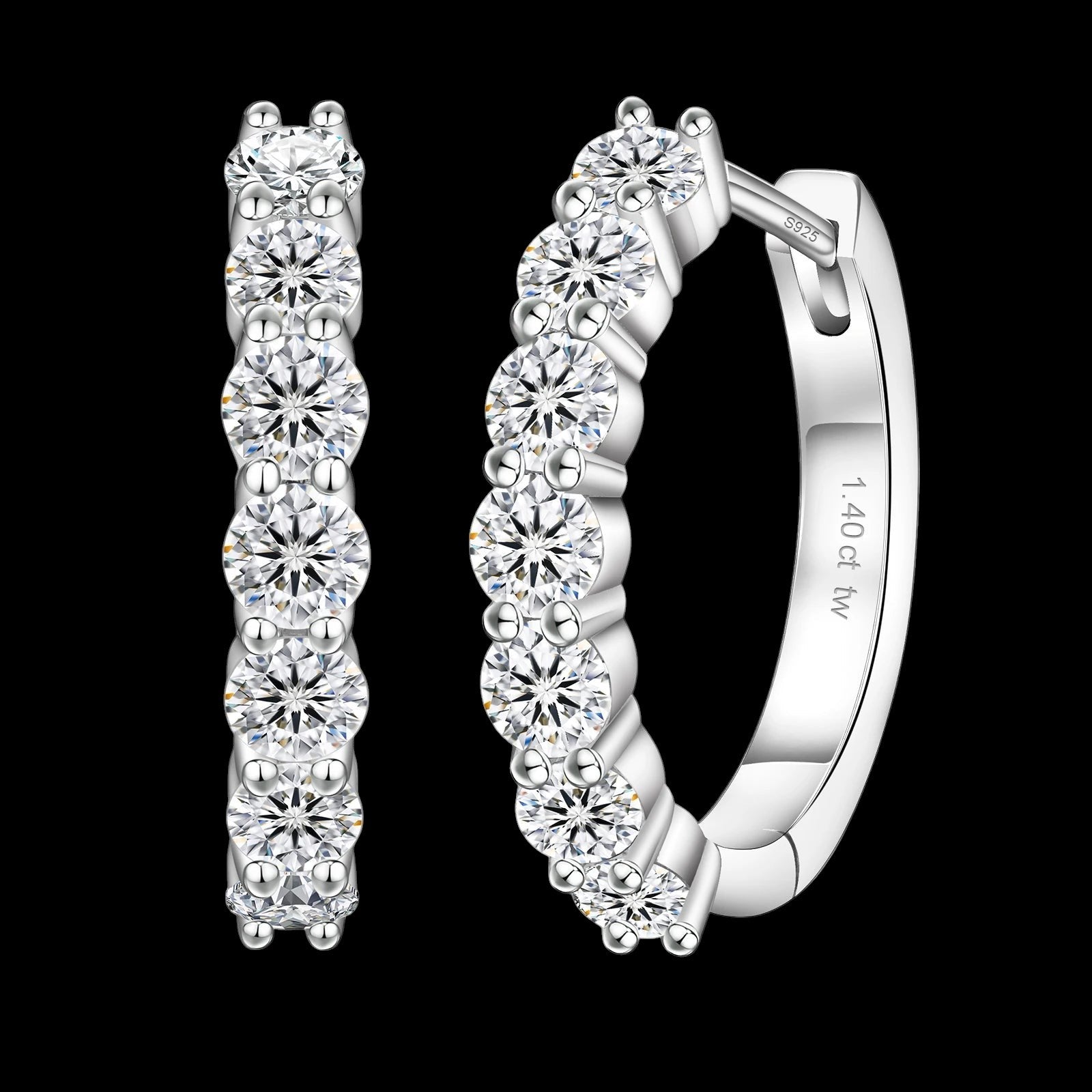 Petey's jewelry 1.4ct round brilliant cut moissanite huggie hoop earrings in 925 sterling silver with claw setting