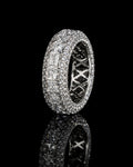 Petey's jewelry luxury women's full diamond moissanite ring with princess and round cut stones in 925 silver.