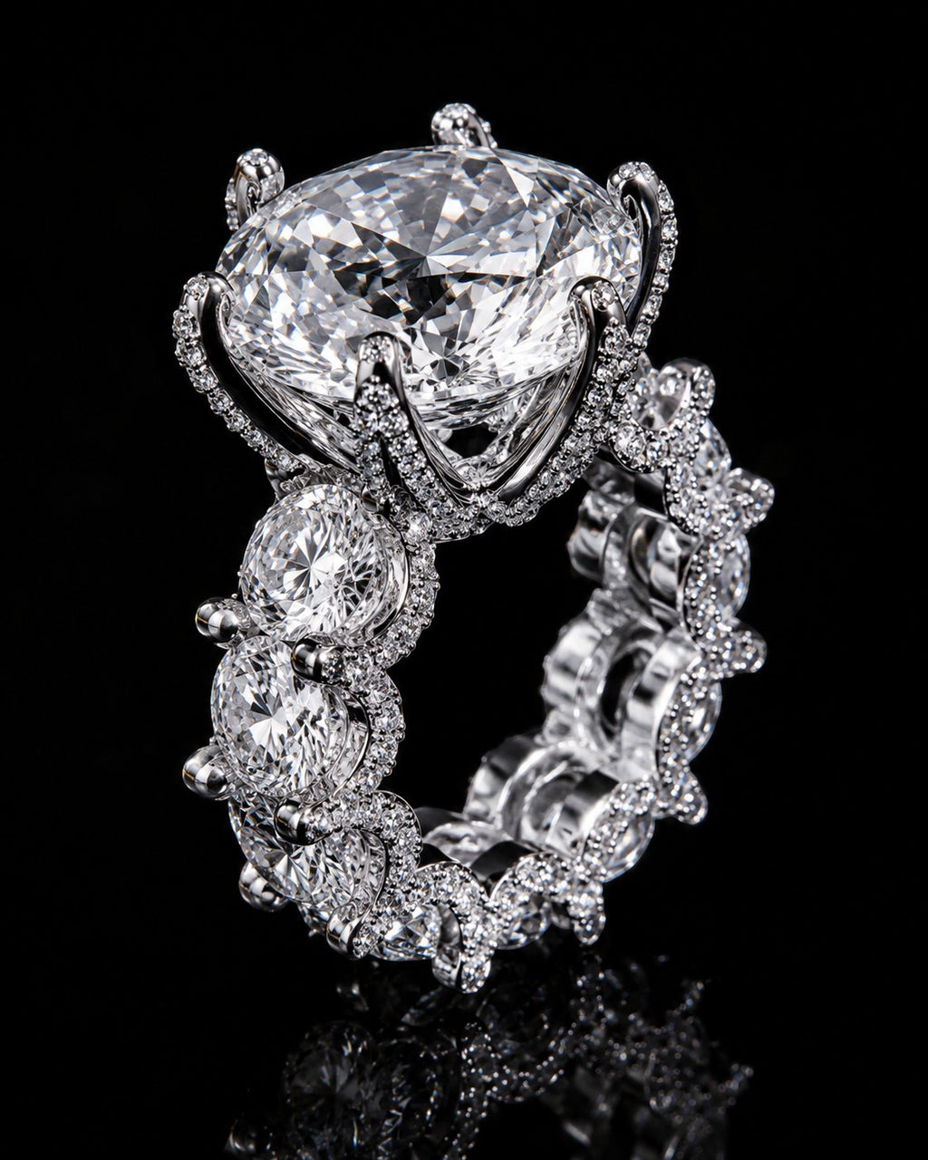 Petey's jewelry luxury women's 925 silver ring with VVS moissanite diamonds, round brilliant cut, prong setting.