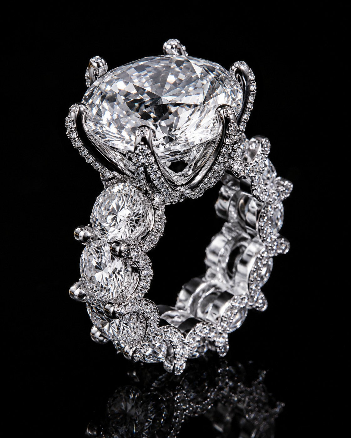 Petey's jewelry luxury women's 925 silver ring with VVS moissanite diamonds, round brilliant cut, prong setting.