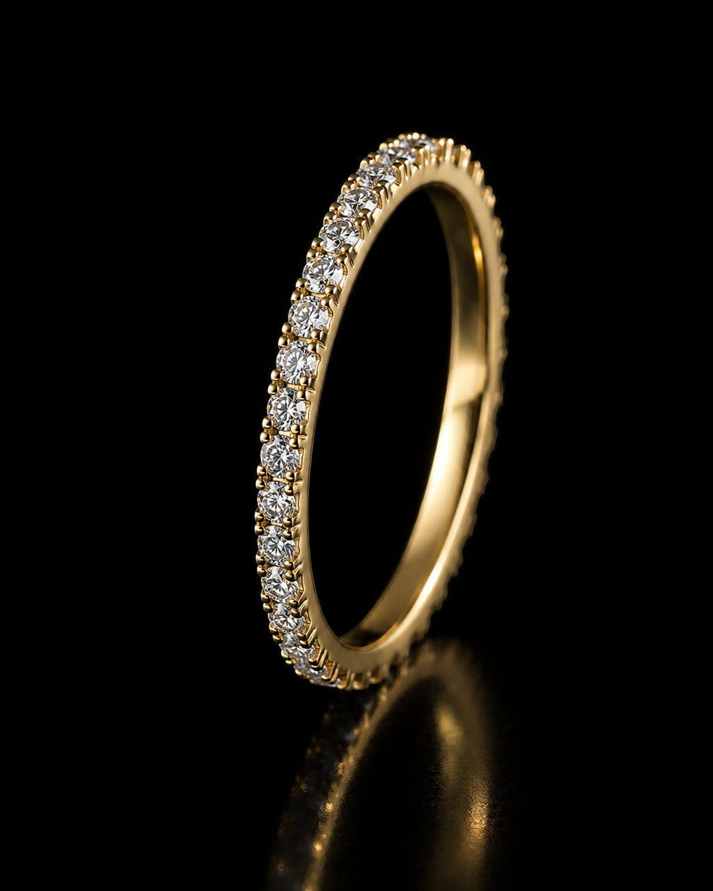 Petey's jewelry minimalist gold-plated 925 sterling silver stackable ring with round brilliant cut moissanite stones.