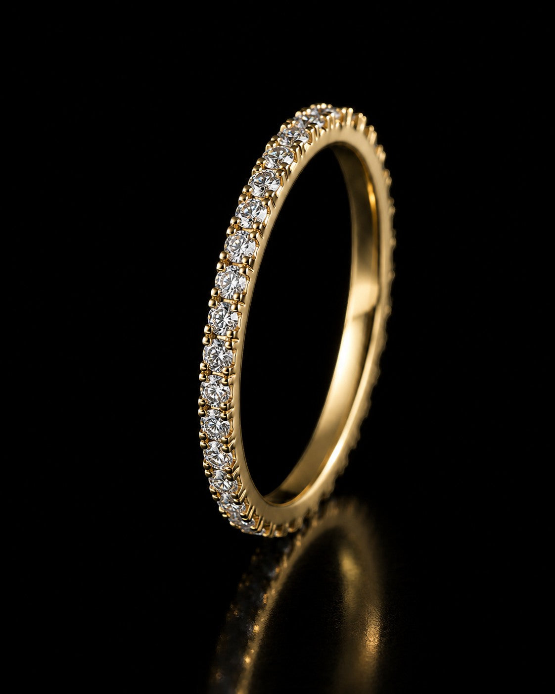 Petey's jewelry minimalist gold-plated 925 sterling silver stackable ring with round brilliant cut moissanite stones.