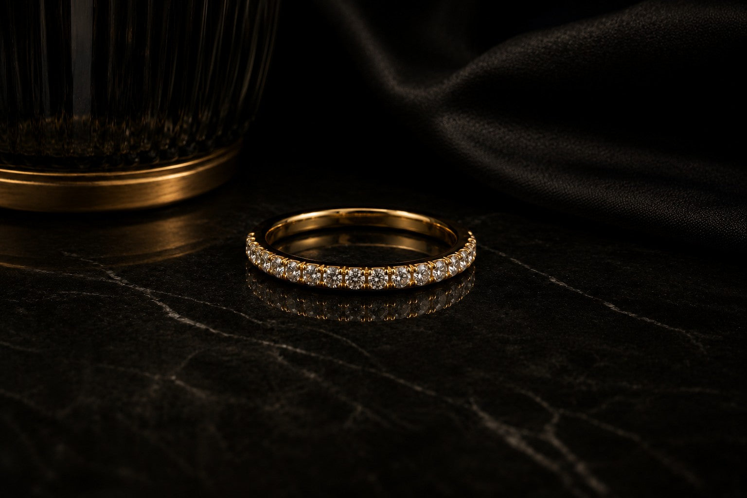 Petey's jewelry gold-plated 925 sterling silver stackable band ring with sparkling round moissanite stones