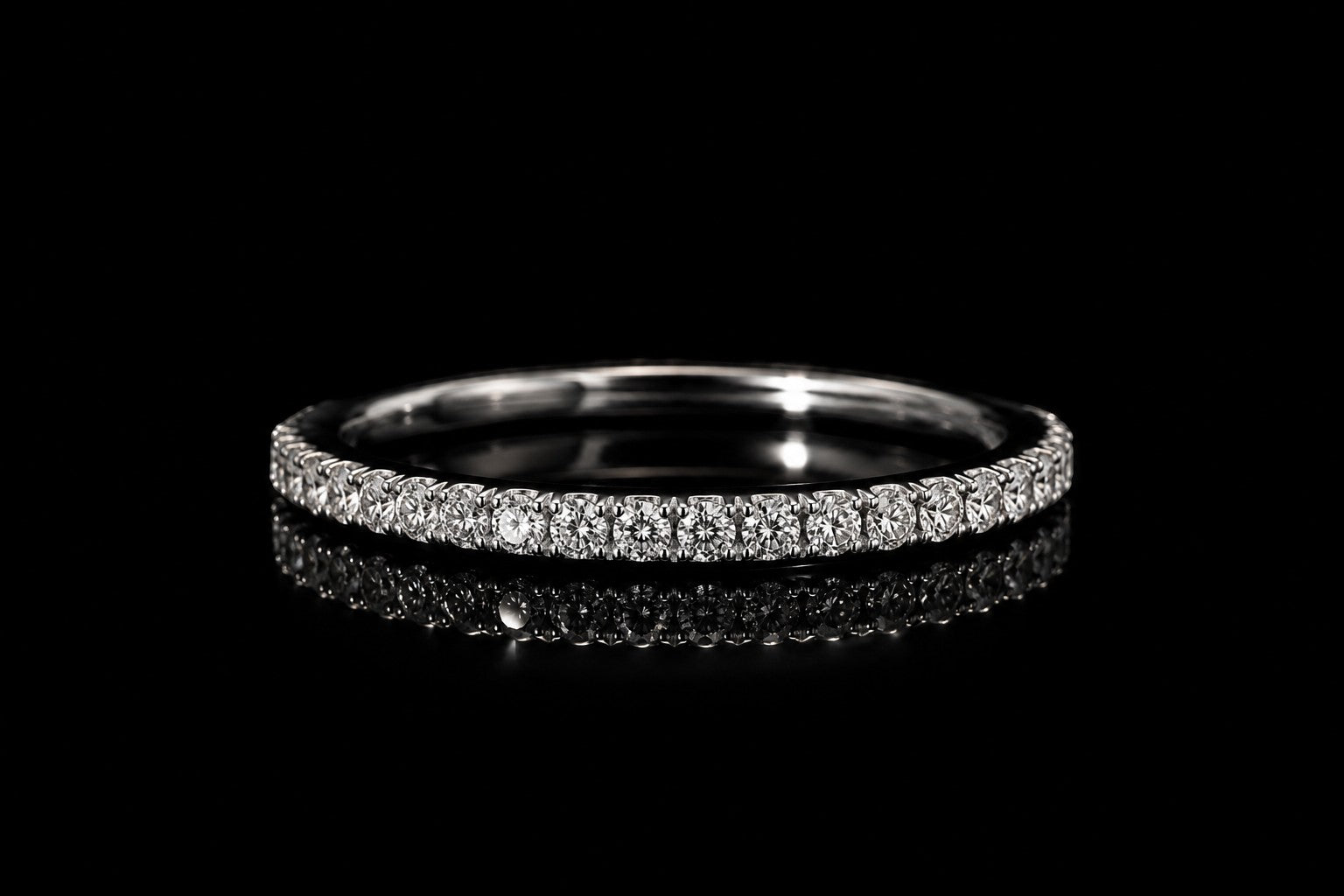 Petey's jewelry minimalist 925 sterling silver stackable band ring featuring round brilliant cut VVS1 moissanite stones