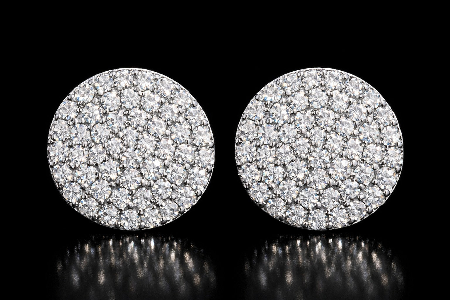 Petey's jewelry 10mm round stud earrings featuring VVS moissanite stones in 925 sterling silver with a claw setting.