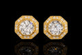 Petey's jewelry gold-plated sterling silver stud earrings featuring round brilliant cut moissanite in a bezel setting.