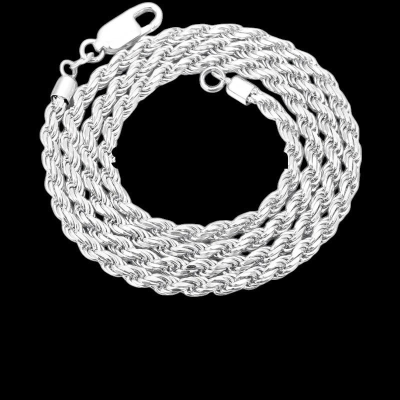Petey's jewelry silver rope chain necklace with a polished rhodium-plated finish for a classic hip-hop style.
