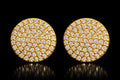 Petey's jewelry 10mm round stud earrings in gold-plated 925 sterling silver with VVS moissanite stones.