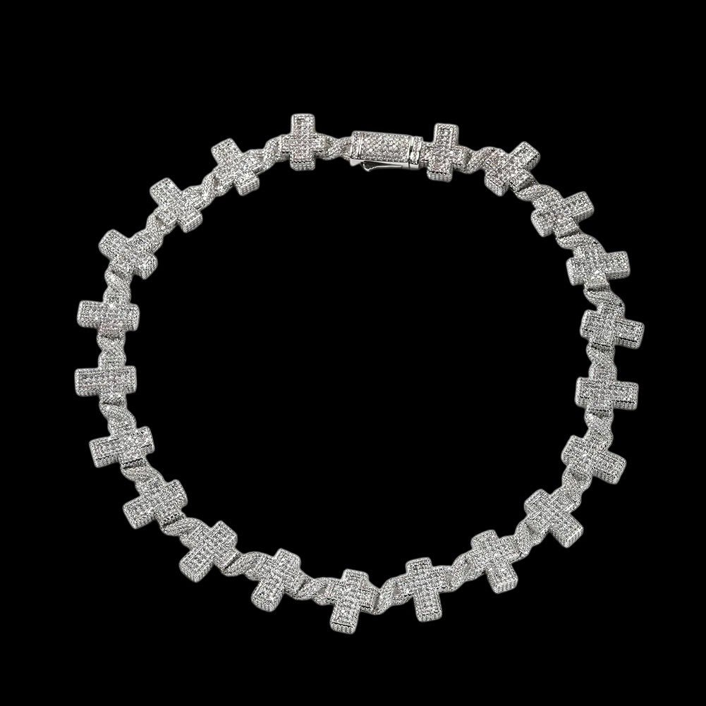 Petey's jewelry iced out silver-tone brass chain necklace featuring repeating cross links with micro-inlaid zircon.